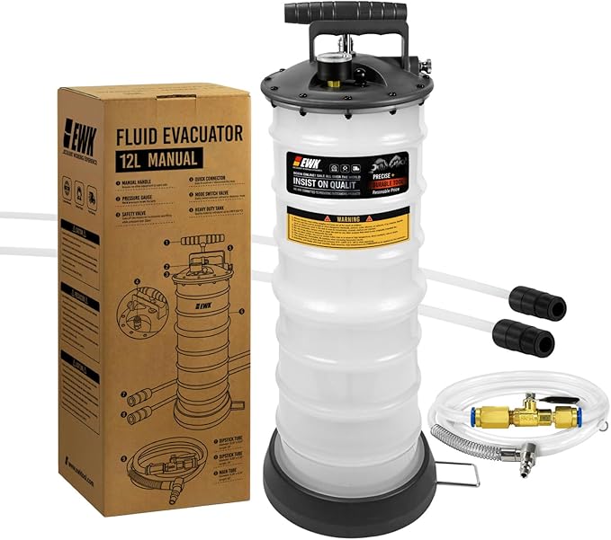 EWK 12L Heavy Duty Manual Oil Extractor/Dispenser Pump, Fluid Vacuum Evacuator with Reinforced Tank for Automotive Oil Change