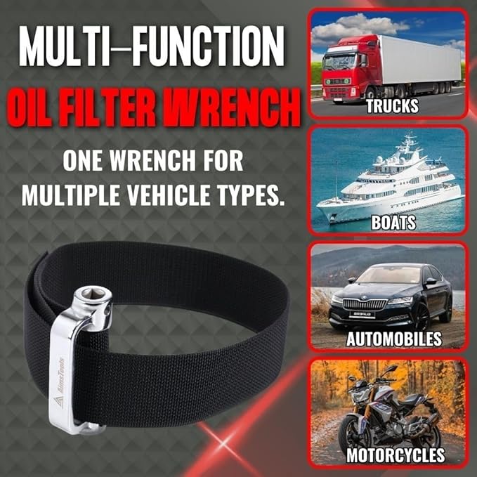 Large Nylon Heavy Duty Strap Oil Filter Wrench Up to 9"(229mm), Fits into Tight Areas, Universal Oil Filter Removal Tool No Slipping for Engine Filters, Conduit, Fittings