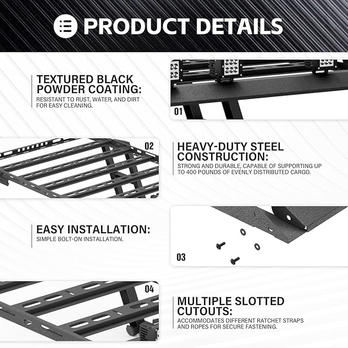 Roof Rack Cargo Basket with 4 LED Light Bars & Ladder Compatible with Toyota 4Runner / Land Cruiser & Prado 4 Doors Hardtop Cargo Carrier, Rooftop Luggage Storage Holder Cargo Racks