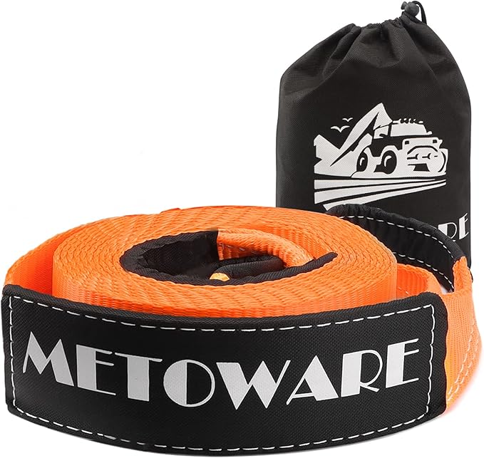 METOWARE Tow Strap 3'' × 20ft Recovery Strap, Heavy Duty Tow Straps with 35,000 lb Capacity, Triple Reinforced Loop Straps, Emergency Off Road Towing Rope, Extreme Water-Resistant (Orange)