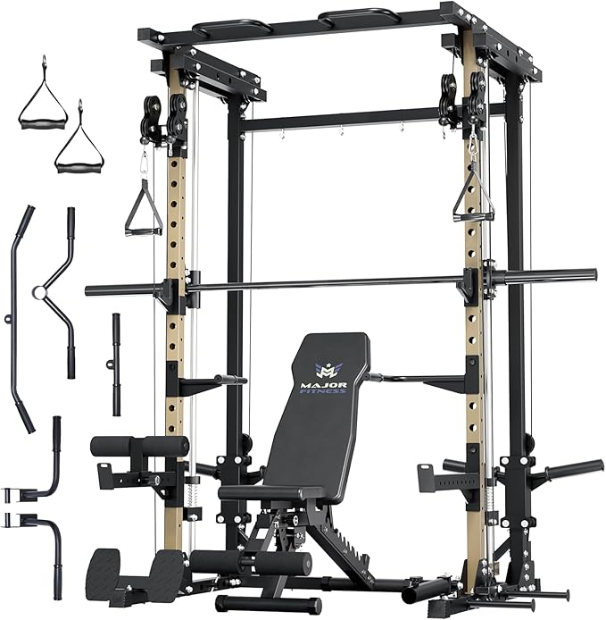 Major Fitness Drone3 Smith Machine – All-in-One Home Gym Squat Rack with Weight Bar, Cable Crossover Machine – Heavy-Duty Fitness Equipment for Strength Training and Full-Body Workouts