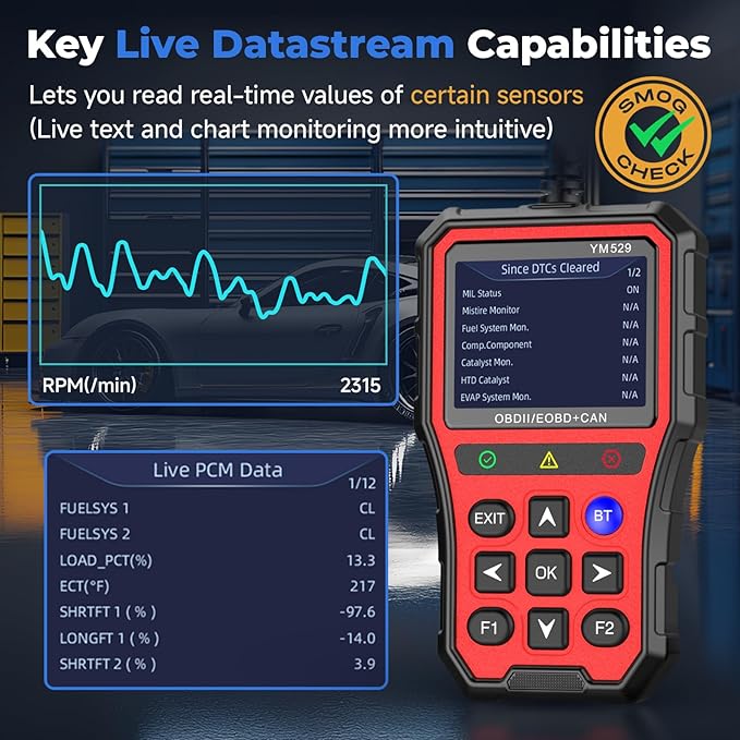 Bluetooth OBD2 Scanner with Battery Tester & Monitoring & Life Test - Support Checking Car Diagnostic Information on iPhone & Android, 2.8 inch HD Large Color Screen, TPU case Protection, Red
