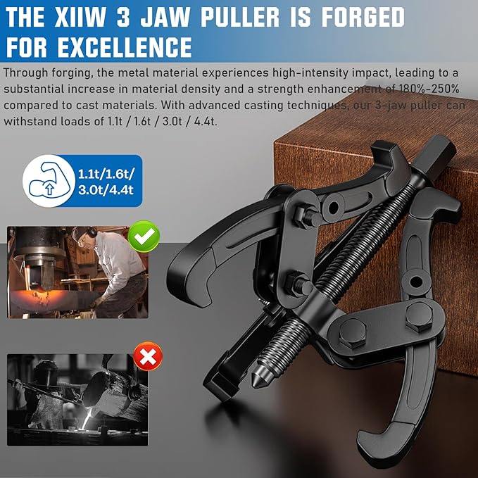 XIIW 3'' 4'' 6'' Gear Puller Set, 3 Jaw Bearing Puller with Reversible Jaws, 2 Jaw / 3 Jaw Pulley Puller Tool for Pulley Gear Bearing Flywheel Removal, 4pcs Gear Extractor Tool 1.1t/1.6t/3.0t