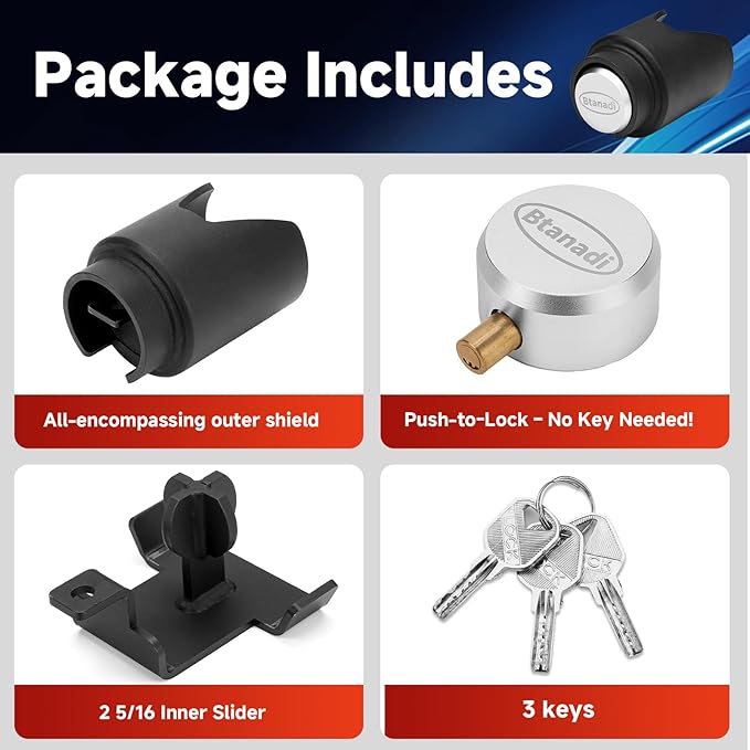 Trailer Lock Fits 2 Inch Coupler, Upgraded Heavy-Duty Steel Hitch Lock, Anti-Theft & Pry-Resistant for RV, Boat, Cargo Trailer (Silver)