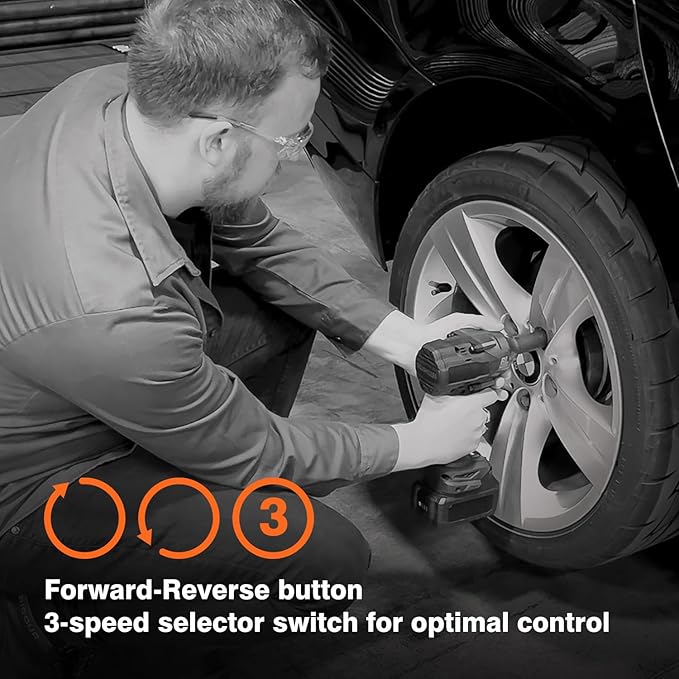 Impulse 1/2" Cordless Impact Wrench Kit with Two 21V Lithium-ion Batteries Included, Hight-torque 797 ft-lb, Charger, 3-Speed, Brushless Motor-type, Design for Heavy-duty Applications