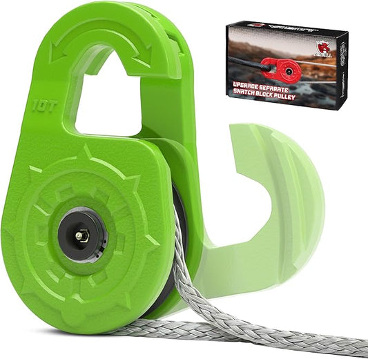 Towing Winch Snatch Block Hook, Separate Pulley Block, Tow Winch Hook, Multiple-Purpose G80 Heavy Duty Forged Winch Hook Snatch Block Pulley, 22Tons (46,051lbs) MBS, for Synthetic Rope, Green