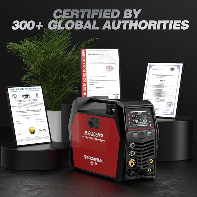 ARCCAPTAIN MIG205MP MIG Welder 9 IN 1 iControl APP Control Plasma Cutter/Pulsed MIG/Flux Core/Spool Gun/DC HF/Lift TIG/Clean/Stick Aluminum Welding Machine 120/240V Dual Voltage Multiprocess Welder