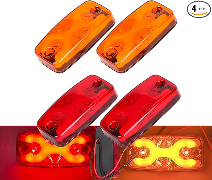 NEW SUN 4-Pack Trailer Top & Side Marker Lights, Premium IP 67, Halo Neon Design for Turn, Stop, Tail Lamps for Truck, Camper, RV, Van,Bus, 16 Bright LEDs, 4"x2" Ultrawide Beam Angle, Durable PC Lens