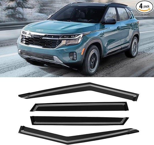 Window Rain Guards for Kia Seltos 2021-2025, Window Visor Guard Vent Wind Shade Deflector Rain Shield Protector Sun Visor for Seltos 21-25, Tape-on/Outside-Mount, 4 Pieces