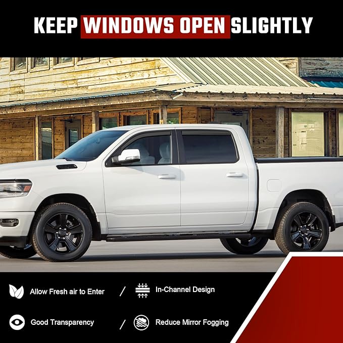 in-Channel Rain Guards Fit for RAM 1500 Crew Cab 2019 2020 2021 2022 2023 2024, Extra Durable Side Window Deflectors, Wind Deflectors 2024 RAM 1500 Rain Guard Black 4 PCS