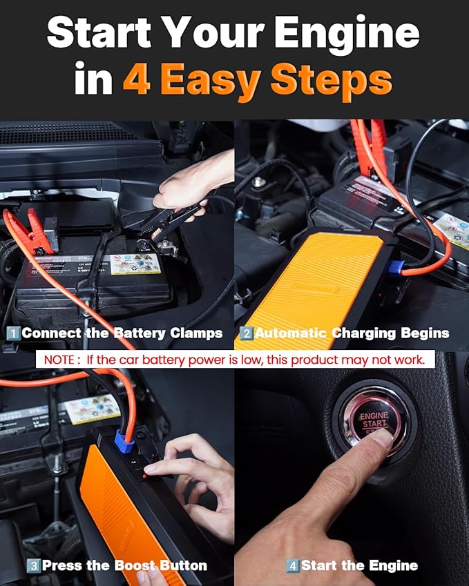 Autowit Super Capacitor Jump Starter, 12V Batteryless Portable Jump Box, Jumper Cables for 8.0 Gas&4.0 Diesel Car, Portable Jump Starter for Car Battery, Bulit-in Supercapacitor, No Need Pre-Charge