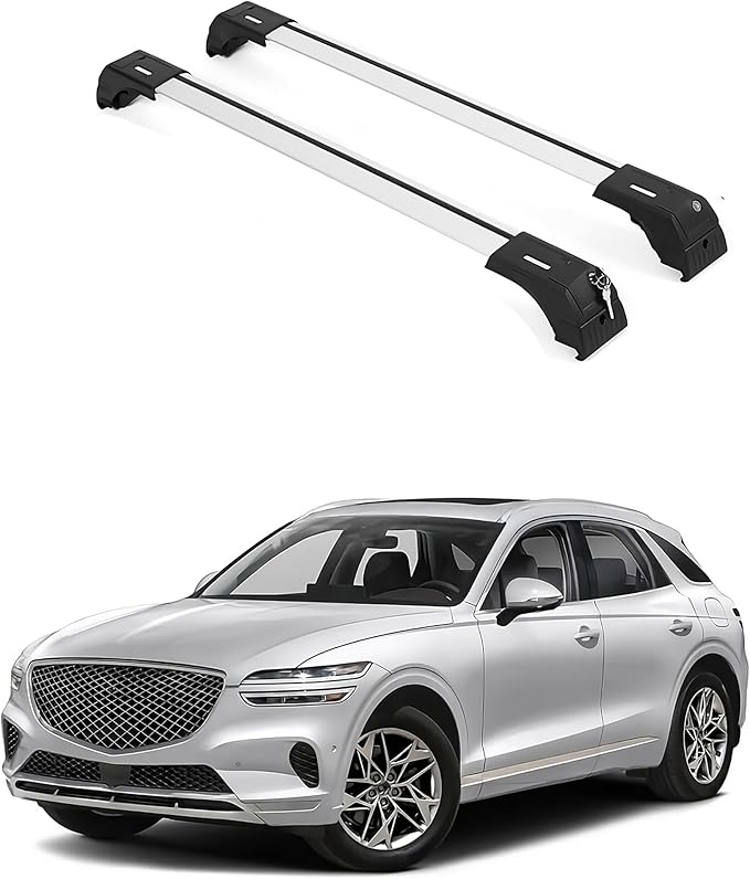 ERKUL 220lbs Roof Rack Cross Bars for Genesis GV70 2022-2026 | Anti-Theft Lock Aluminum Crossbars for Rooftop, Cargo Carrier, Luggage, Kayak, Canoe, Bike | Silver