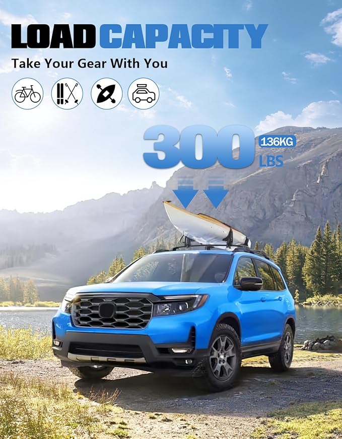 FengYu 300lbs Lockable Roof Rack Cross Bars Compatible with Honda Passport 2019 2020 2021 2022 2023 2024 2025 with Raised Rails, Adjustable Heavy Duty Aluminum Roof Rails Crossbars Cargo Bars Rooftop