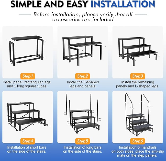 3-Step RV Steps with Dual Handrails, Heavy-Duty Mobile Home Steps, RV Stairs for Camper, Hot Tub, Trailer & Porch with Non-Slip Mats