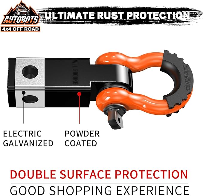 AUTOBOTS Tow Hitch Receiver 2", 45,000 Lbs Break Strength Shackle Hitch Receiver with 5/8" Screw Pin, 3/4 Shackle, Towing Accessories for Vehicle Trailer Recovery Off-Road Orange&Black
