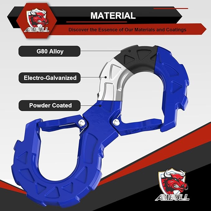 3/8 Tow Hook, Winch Hook for Off-Road Recovery, Towing Shackle 33000 Lbs, G80 Heavy Duty Strength Integrated Winch Quick Shackle, Blue