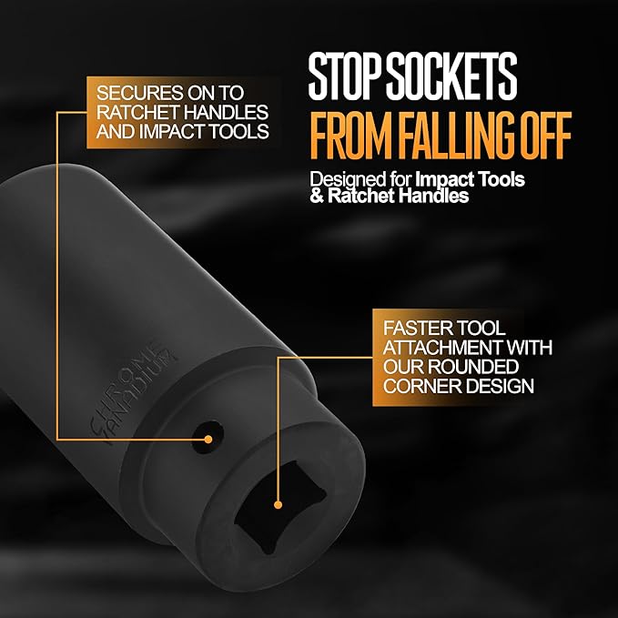 TIGHTSPOT 1/2 Inch Drive 1-5/16 Inch Deep Impact Socket with Anti-Rounding 6 Point Design, Heat-Treated CRV Steel
