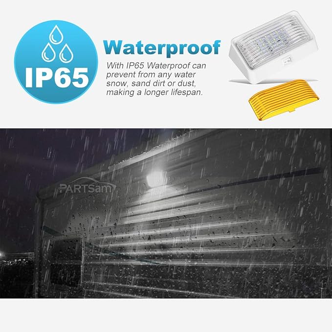Partsam Rectangle LED Porch Light with On/Off Switch, RV Exterior Utility Light Fixture Cover Replacement for Motorhome Campers, 12V, 5th Wheels, Clear and Amber Lenses Removable