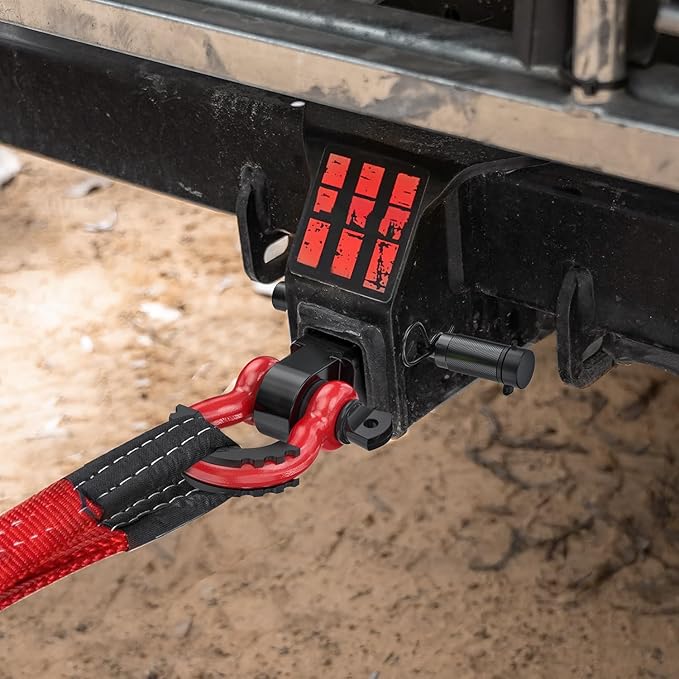 Nilight Anti-Theft Shackle Hitch Receiver 2Inch 45000 LBs Breaking Strength 3/4" Anti-Theft D Ring Shackle 5/8" Trailer Hitch Lock Pin Heavy Duty Solid Towing Kit for Trucks Off Road (Red&Black)