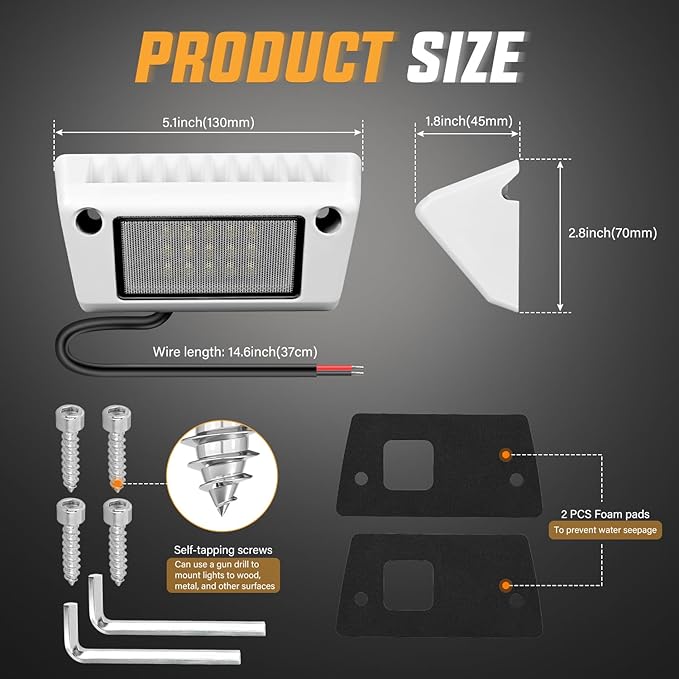 Nilight RV Exterior Light 2PCS 5 Inch Porch Lights Flood Beam 12V 24V LED Scene Cargo Lighting White Aluminum Housing for RVs Trailers Travel Campers 5th Wheels Motorhome SUV Truck