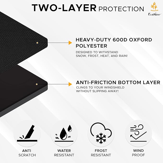 EcoNour Ultimate Windshield Cover for Snow and Ice | Car Windshield Snow Cover for All-Weather Protection | UV Resistant, Windproof Sunshade, Wiper & Mirror for Cars