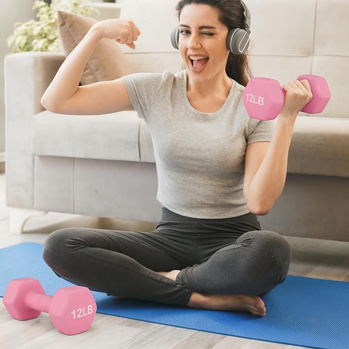 MADOG Dumbbell Set, Anti-Slip Neoprene Coated Hexagon Hand Weights for Home Gym Equipment Workouts Strength Training