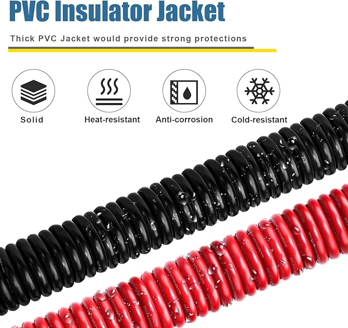 6 Awg Battery Power Cable -30FT Red + 30FT Black 6 Gauge Flexible Welding Cable OFC Copper Wire with Lugs Terminal Connectors and Heat Shrink Tube for Automotive, Battery, Inverter,Boat and Generator
