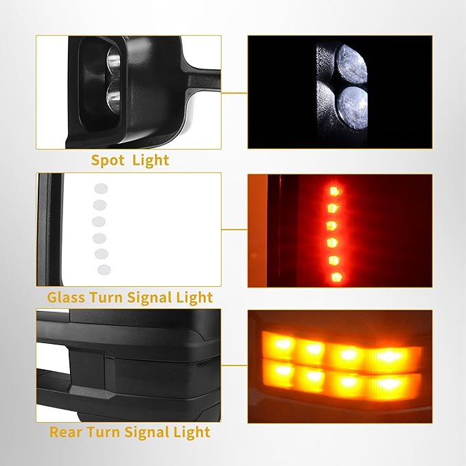 DWVO Power Heated Towing Mirrors for 2007-2014 Chevy Silverado GMC Sierra | Foldable LED Signal Lights with Manual Telescoping | Compatible with 2500HD 3500HD Heavy Duty Trucks Tahoe Suburban Denali