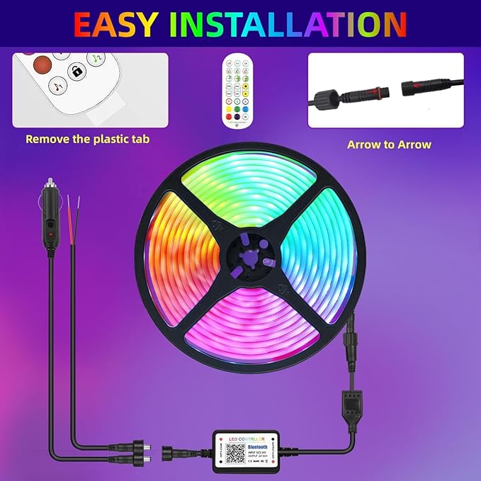 25FT RV Awning Lights Strip, 12V Multi-Color RV Underglow Led Lights, Camper Underbody Accent Lighting with APP RF Control for Motorhome Travel Trailer Concession Stands Food Trucks