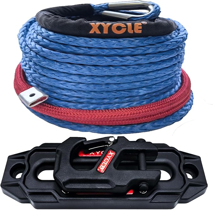 10" (254mm) Synthetic Rope Towing Winch Aluminum Cable Guide&Foldable Forged Trailer winches Hook kit, 1/2" x 70 Ft Synthetic Winch Cable Suitable for 10000-20000 LBs Electric Winch（Blue）