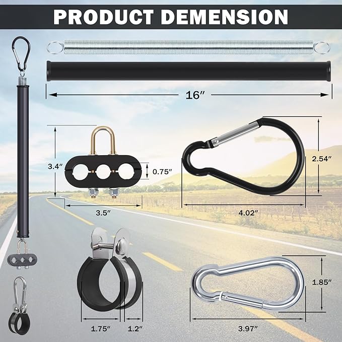 CheeMuii 16" Single Tender Spring Kit with 3-in-1 Air Line Holder and 3-Hole Clamp Holder Heavy Duty Tender Spring for Semi Truck Air Lines Kit with 2 Style Air Line Holders for Truck Trailer Tractor