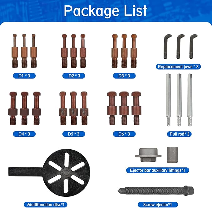 21 in1 Bearing Puller, Bearing Puller Set, Inner Hole Three-Jaw Puller, with Curved Hook and Red Steel Collet Multifunctional Bearing Removal Tool, with Heavy Duty Portable Storage Case Blue