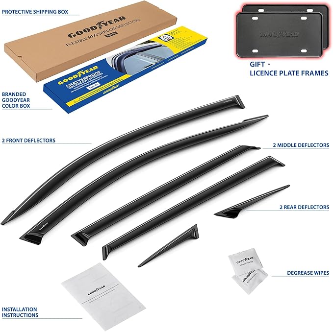 Goodyear Shatterproof Window Deflectors for Hyundai Tucson 2016-2021, Tape-on Rain Guards, Window Visors, Vent Deflector Visor, Car Accessories,6 pcs. - GY008678