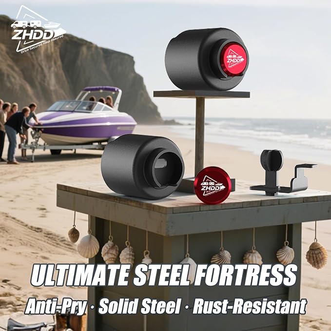 2 5/16 Inch Trailer Hitch Lock - 2516 Heavy Duty Anti Theft Lock Secures Ball Coupler and Safety Chains for RV,Boat,Dump,Cargo and Camper Trailers (Red)