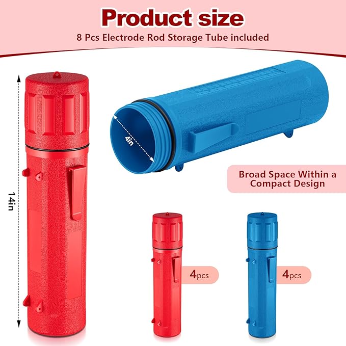 Zonon 8 Pcs Welding Rod Holder Stick Welding Electrode Rod Storage Tube 14 Inch Rod Storage Container Airproof Welding Rod Holder Waterproof Storage Canister for Welding Rod(Red Blue)