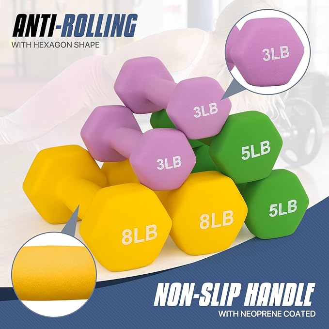 MADOG Dumbbell Set, Anti-Slip Neoprene Coated Hexagon Hand Weights for Home Gym Equipment Workouts Strength Training