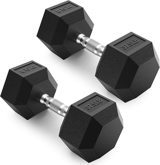 PAPABABE HEX Dumbbell Set 2.5-125lb, Rubber Encased Home Gym Dumbbells, Exercise & Fitness Weights Dumbbells for Women & Men, Hand Weight for Strength Training
