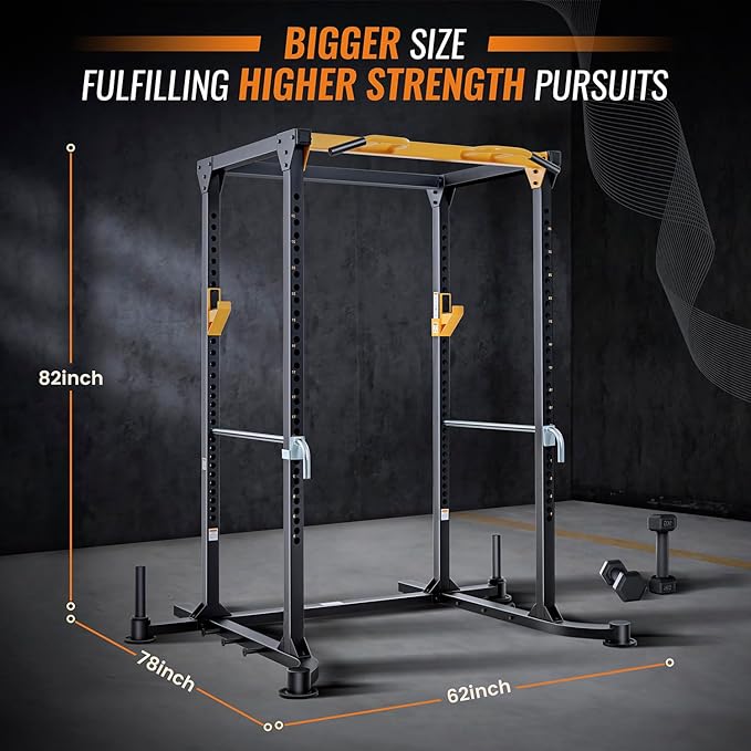Squat Rack Power Cage, 82" Large Squat Stand Rack 2000lbs Capacity, Stable and Durable Power Rack with Pull-Up Bar, Heavy Duty Adjustable Power Cage with Weight Plate Storage Attachment for Home Gym
