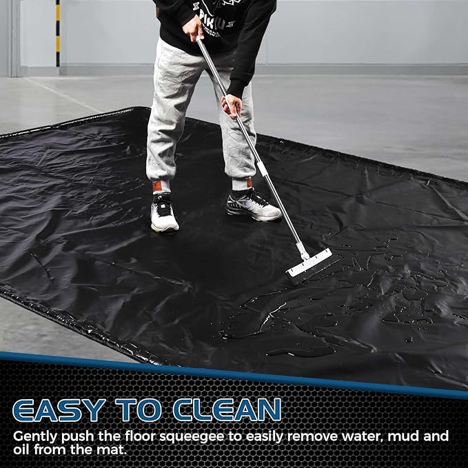 Waterproof Garage Floor Mat for Under Car, 8'6"x20' Heavy Duty Containment Mat with Free Floor Squeegee, Protects Garage Floor from Snow, Slush, Water, Mud and Oil