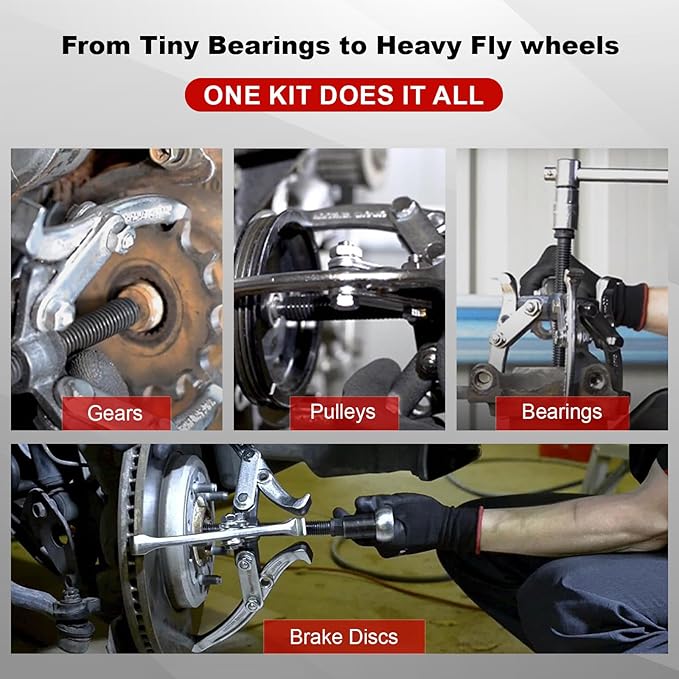 6-Piece Bearing Puller Set, 1"-8" Gear & Pulley Puller, 3-Jaw Industrial Tool with Reversible Jaws