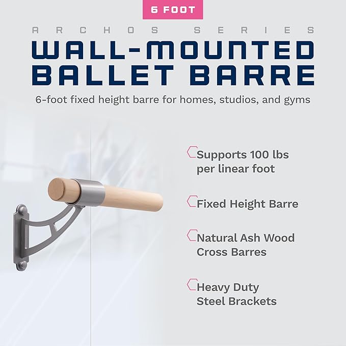VITA Barre Wall-Mounted Single Ballet Barre, Archos, Wood | Fixed Height, Made in USA, Home, Studio or Gym Exercise Equipment for Kids & Adults | Dance, Fitness, Pilates