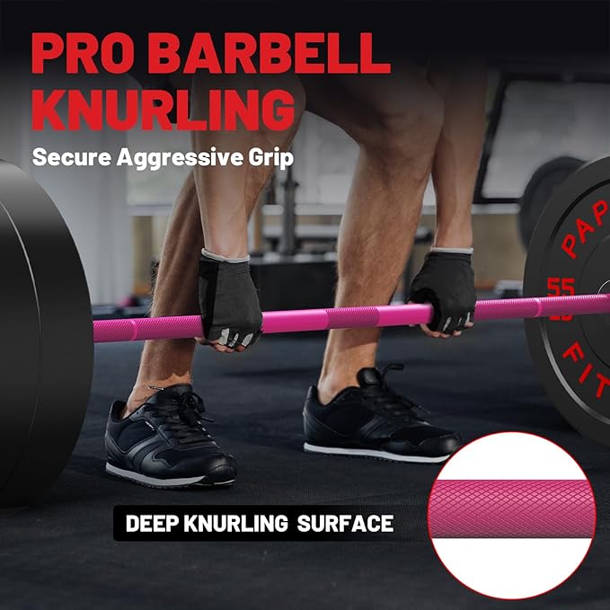 PAPABABE Olympic Barbell, 2-inch 45lb/35lb Weight Bar for Strength Training. 6.5ft/7ft Olympic Bar, 1000lb Plus Capacity, Chrome/Zinc Plating, knurled Grip for Bench Press Deadlift Squat