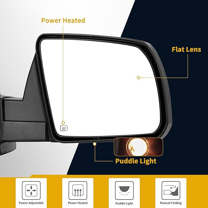 DWVO Side Door Mirror Compatible with 2007 2008 2009 2010 2011 2012 2013 Tundra, Right Passenger Towing Mirror with Power Heated Manual Folding Black