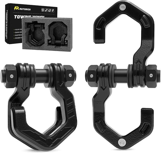 D Ring Shackles, 3/4" Separate Shackles with 7/8" Pin, Heavy Duty Recovery Shackle 57320lbs Break Strength, 4x4 Off-Road Recovery Towing Winch Shackles for Trucks, Black Black 2-Pack