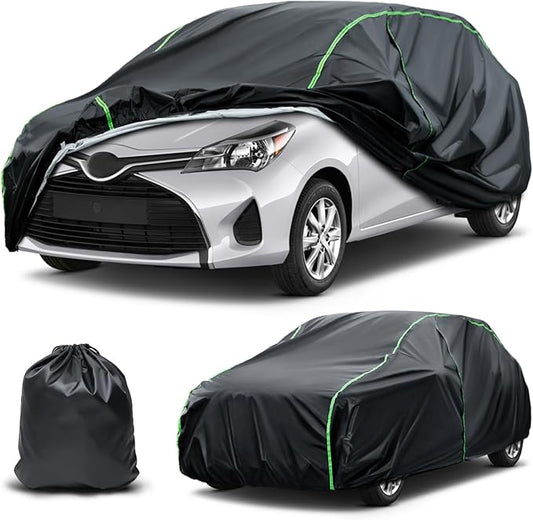 Waterproof Car Cover Compatible with Sonic/Accent/Veloster/Mirage/Prius c All-Weather Protection, 157"-165" Hatchback PEVA Car Cover with Zipper Door