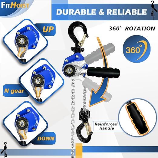 1/2Ton Chain Hoist (2-Pack) 1100Lbs Capacity 10ft Lift Small Come Along Alloy Steel G80 Chain 2 Heavy Duty Hooks, Manual Lever Chain Hoist for Garages Warehouse Automotive Machinery