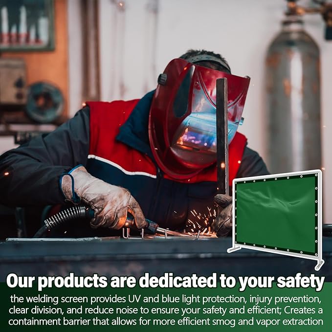 2 Pcs Welding Curtain Safety Transparent Welding Screen with Fixed Belt for the Stand of 6 x 8ft Fireproof Resistant Insulation for Welding Arc Light UV and Light Protection(Green)