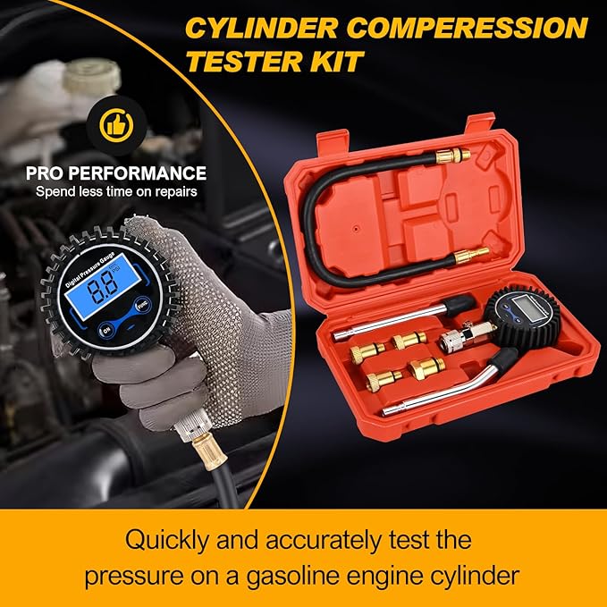 Nilight Compression Tester Kit, Digital Compression Gauge 0-250PSI Automotive Tool for Petrol Gasoline Engine Cylinder Compression Test with Adapter & Hose