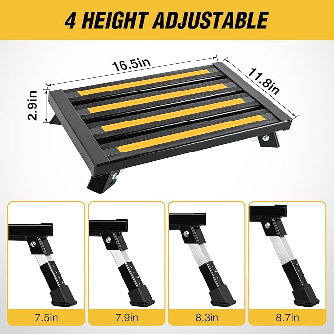 Nilight RV Steps Folding Aluminum Step Stool Heavy Duty Camper Steps, 16.5"x12" Surface, 4 Levels Adjustable Height Portable Platform Step Anti-Slip Rubber Feet Supports Up to 500lbs for Camper,Black