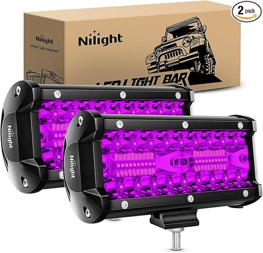 Nilight 6.5 Inch LED Light Pods Purple Triple Row 2PCS 120W Flood Spot Combo Off Road Driving Decoration Neon Hunting Lighting for UTV Pick-up Van Boat Tractor